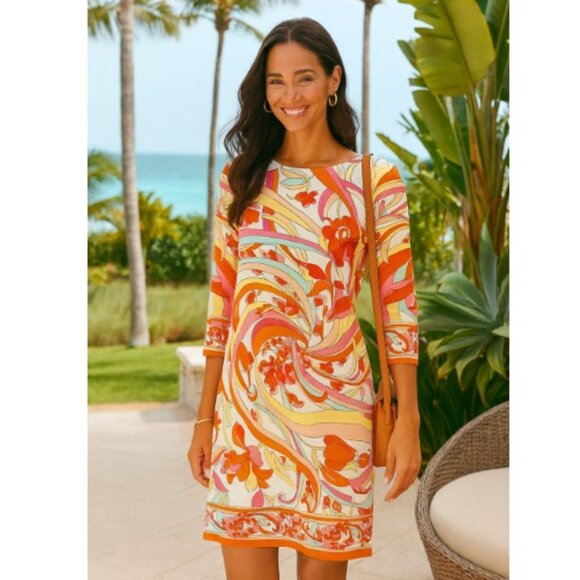 London Times Retro Mod Abstract Floral Shift Dress - Picture 1 of 8